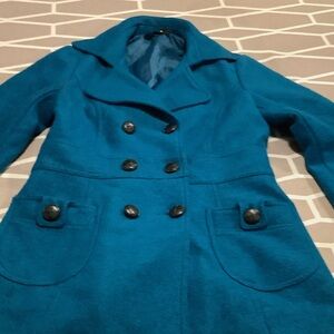 Chic Double-Breasted Teal Pea Coat
